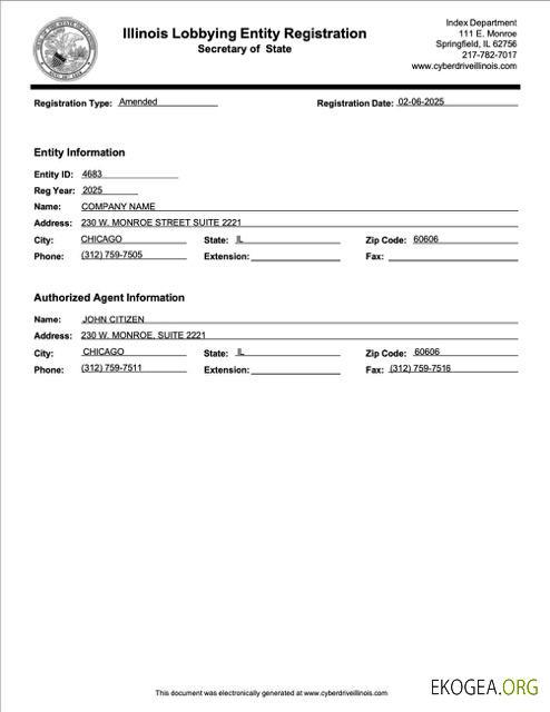 Modèle Word et PDF de certificat d'enregistrement aux États Unis dans l'Illinois